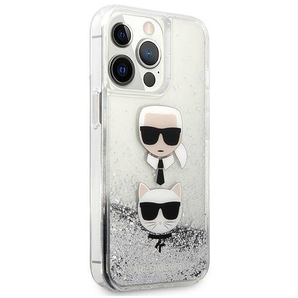 KARL LAGERFELD KLHCP13XKICGLS IPHONE 13 PRO MAX 6,7" SREBRNY/SILVER HARDCASE LIQUID GLITTER KARL&CHOUPETTE HEAD