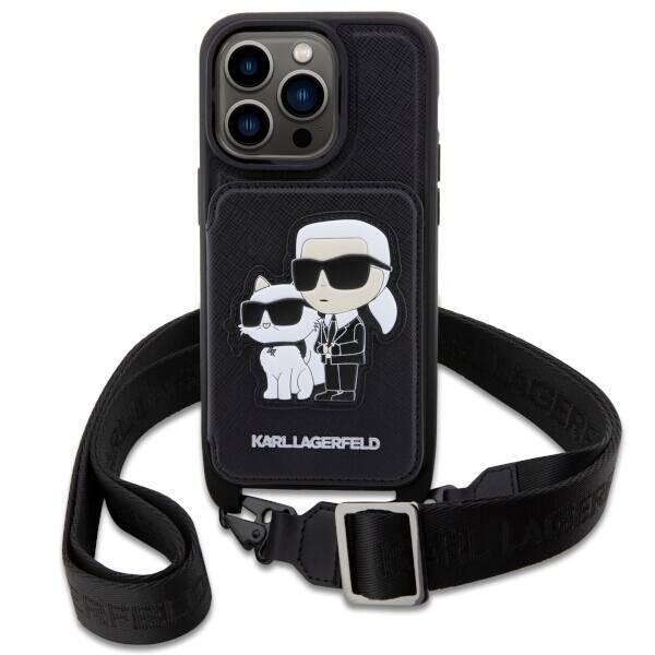 KARL LAGERFELD KLHCP14LCSAKCPMK IPHONE 14 PRO 6.1" HARDCASE CZARNY/BLACK CROSSBODY SAFFIANO KARL & CHOUPETTE