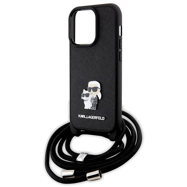 KARL LAGERFELD KLHCP14LSAKCPSK IPHONE 14 PRO 6.1" HARDCASE CZARNY/BLACK CROSSBODY SAFFIANO METAL PIN KARL & CHOUPETTE