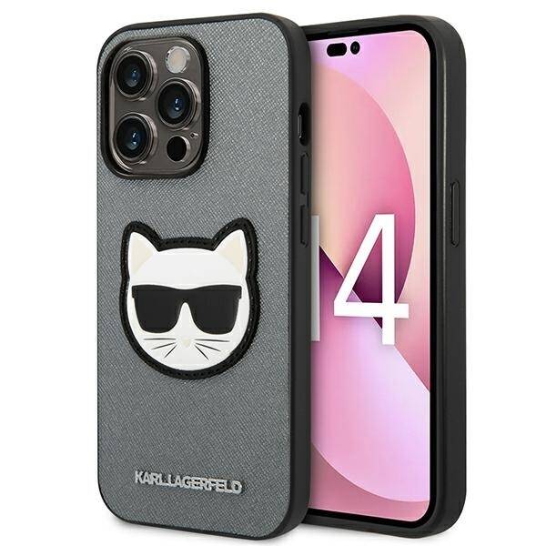 KARL LAGERFELD KLHCP14LSAPCHG IPHONE 14 PRO 6,1" HARDCASE SREBRNY/SILVER SAFFIANO CHOUPETTE HEAD PATCH