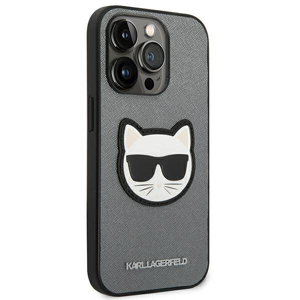 KARL LAGERFELD KLHCP14LSAPCHG IPHONE 14 PRO 6,1" HARDCASE SREBRNY/SILVER SAFFIANO CHOUPETTE HEAD PATCH