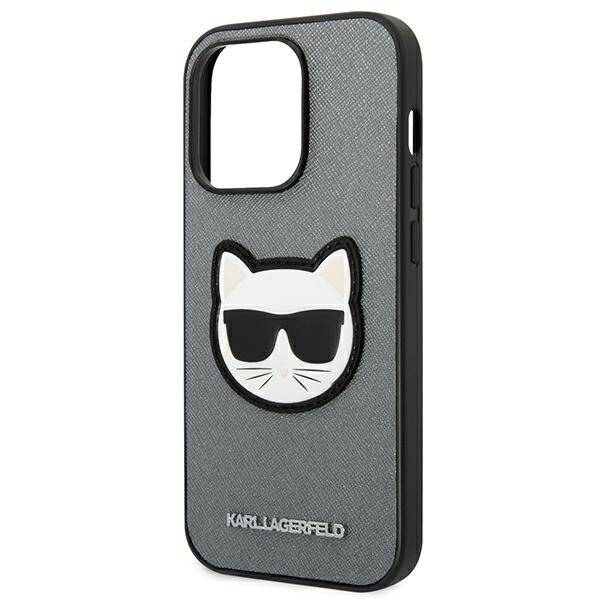 KARL LAGERFELD KLHCP14LSAPCHG IPHONE 14 PRO 6,1" HARDCASE SREBRNY/SILVER SAFFIANO CHOUPETTE HEAD PATCH