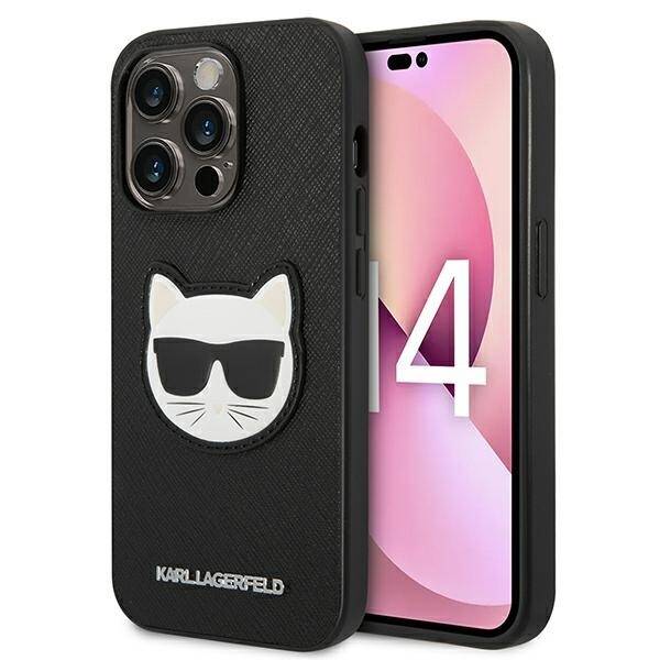 KARL LAGERFELD KLHCP14LSAPCHK IPHONE 14 PRO 6,1" HARDCASE CZARNY/BLACK SAFFIANO CHOUPETTE HEAD PATCH