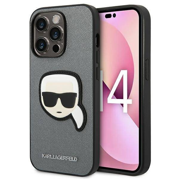 KARL LAGERFELD KLHCP14LSAPKHG IPHONE 14 PRO 6,1" SREBRNY/SILVER HARDCASE SAFFIANO KARL`S HEAD PATCH