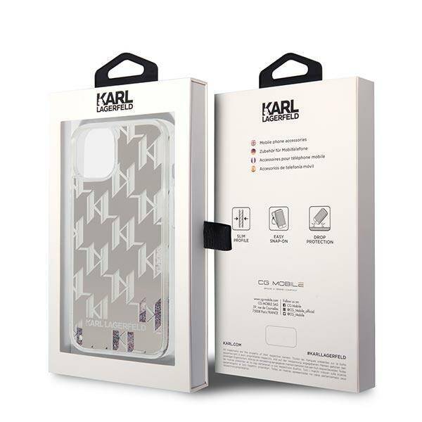 KARL LAGERFELD KLHCP14SLMNMS IPHONE 14 / 15 / 13 6,1" HARDCASE SREBRNY/SILVER LIQUID GLITTER MONOGRAM