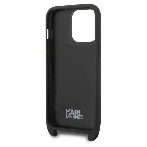 KARL LAGERFELD KLHCP14XSTMMK IPHONE 14 PRO MAX 6,7" HARDCASE CZARNY/BLACK MONOGRAM PLAQUE LOGO STRAP