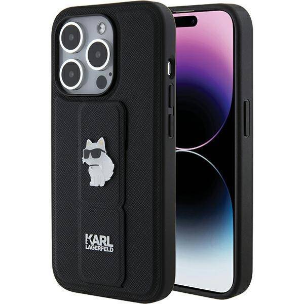 KARL LAGERFELD KLHCP15LGSACHPK IPHONE 15 PRO 6.1" CZARNY/BLACK HARDCASE GRIPSTAND SAFFIANO CHOUPETTE PINS