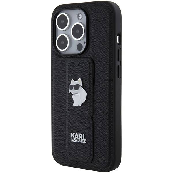 KARL LAGERFELD KLHCP15LGSACHPK IPHONE 15 PRO 6.1" CZARNY/BLACK HARDCASE GRIPSTAND SAFFIANO CHOUPETTE PINS