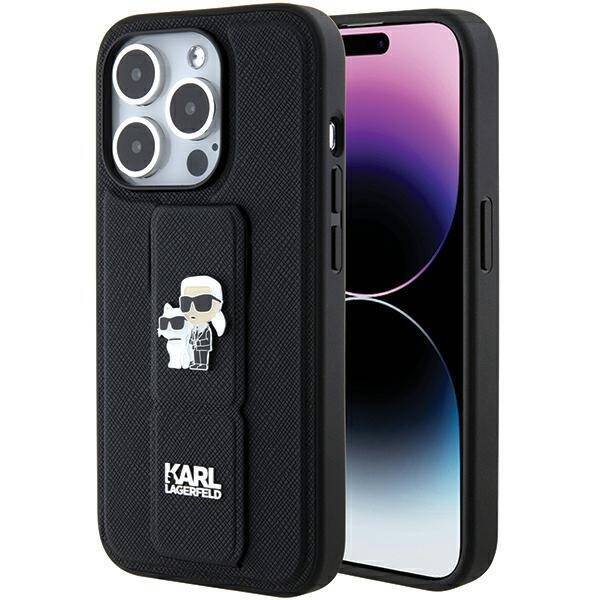 KARL LAGERFELD KLHCP15LGSAKCPK IPHONE 15 PRO 6.1" CZARNY/BLACK HARDCASE GRIPSTAND SAFFIANO KARL&CHOUPETTE PINS