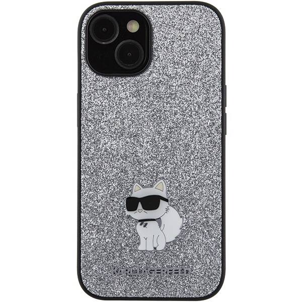 KARL LAGERFELD KLHCP15SGCNPSG IPHONE 15 / 14 / 13 6.1" SREBRNY/SILVER HARDCASE FIXED GLITTER CHOUPETTE LOGO METAL PIN