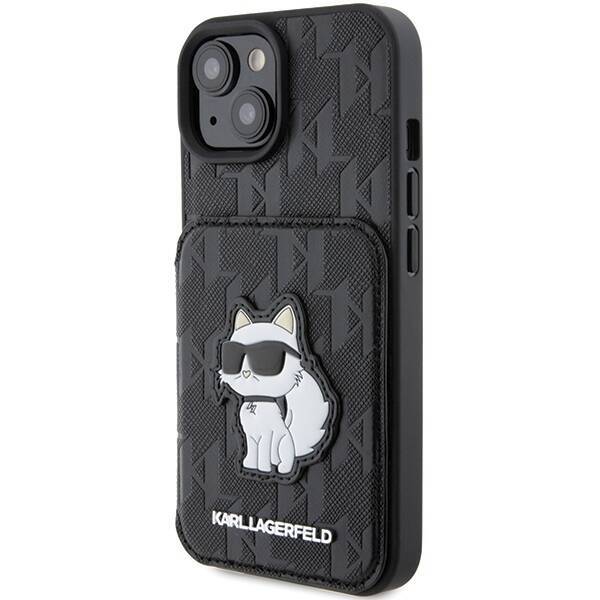 KARL LAGERFELD KLHCP15SSAKCNSCK IPHONE 15 / 14 / 13 6.1" CZARNY/BLACK HARDCASE SAFFIANO CARDSLOTS AND STAND MONOGRAM CHOUPETTE