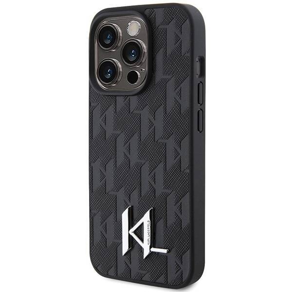 KARL LAGERFELD KLHCP15XPKLPKLK IPHONE 15 PRO MAX 6.7" CZARNY/BLACK HARDCASE LEATHER MONOGRAM HOT STAMP METAL LOGO