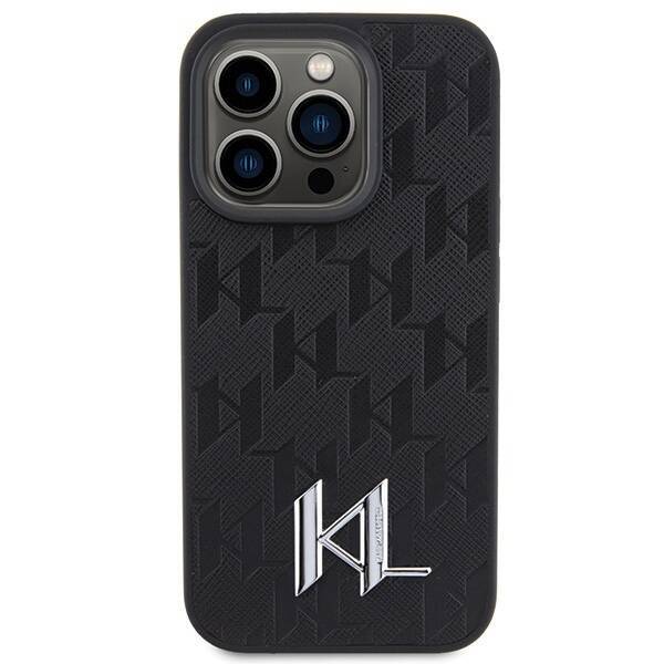 KARL LAGERFELD KLHCP15XPKLPKLK IPHONE 15 PRO MAX 6.7" CZARNY/BLACK HARDCASE LEATHER MONOGRAM HOT STAMP METAL LOGO