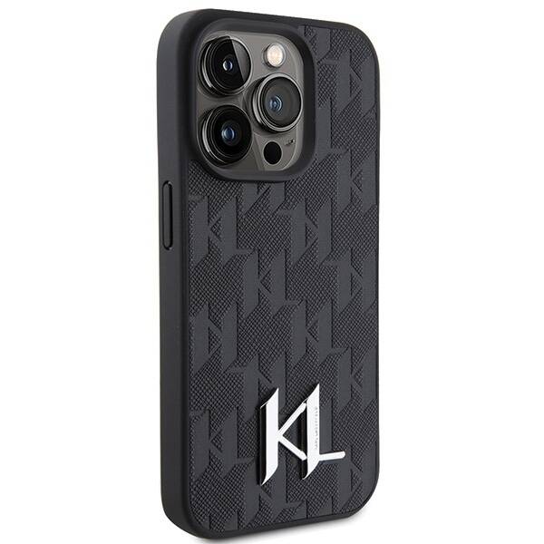 KARL LAGERFELD KLHCP15XPKLPKLK IPHONE 15 PRO MAX 6.7" CZARNY/BLACK HARDCASE LEATHER MONOGRAM HOT STAMP METAL LOGO