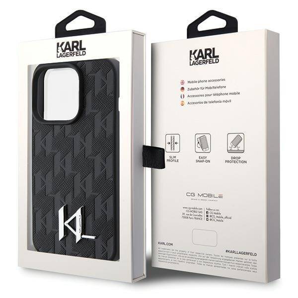 KARL LAGERFELD KLHCP15XPKLPKLK IPHONE 15 PRO MAX 6.7" CZARNY/BLACK HARDCASE LEATHER MONOGRAM HOT STAMP METAL LOGO