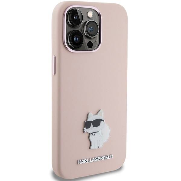 KARL LAGERFELD KLHCP15XSMHCNPP IPHONE 15 PRO MAX 6.7" RÓŻOWY/PINK SILICONE CHOUPETTE METAL PIN
