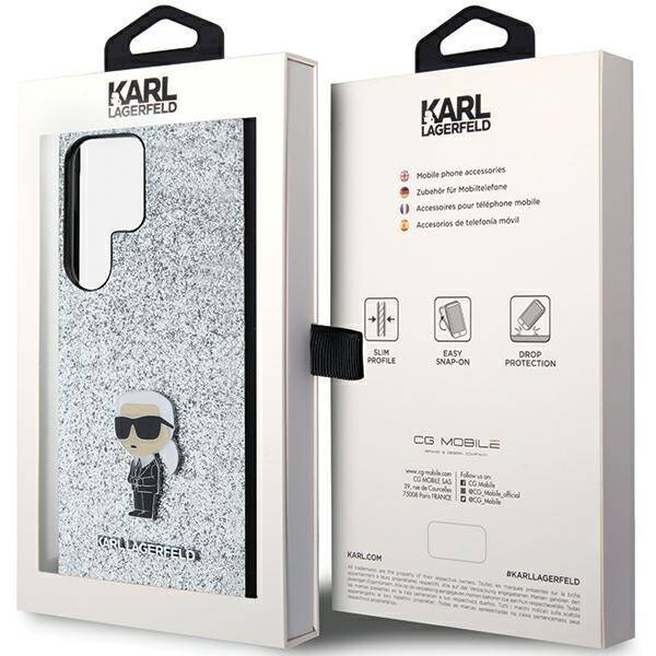 KARL LAGERFELD KLHCS24LGCNPSG S24 ULTRA S928 SREBRNY/SILVER HARDCASE FIXED GLITTER IKONIK LOGO METAL PIN