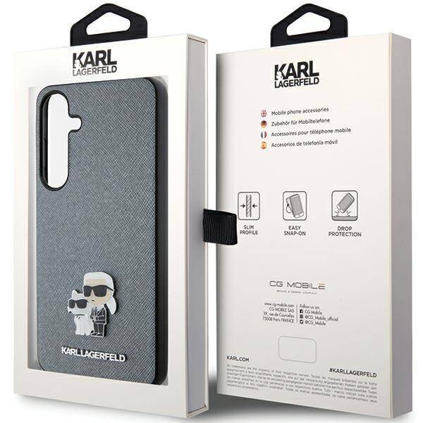 KARL LAGERFELD KLHCS24MPSAKCMPG S24+ S926 HARDCASE SZARY/GREY SAFFIANO KARL & CHOUPETTE METAL PIN