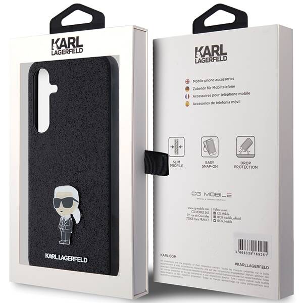 KARL LAGERFELD KLHCSA35GKNPSK A35 A356 CZARNY/BLACK HARDCASE FIXED GLITTER IKONIK LOGO METAL PIN