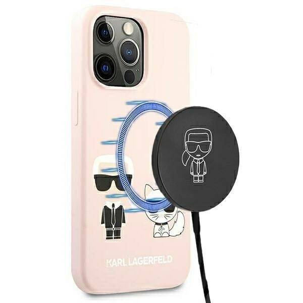 KARL LAGERFELD KLHMP13LSSKCI IPHONE 13 PRO  / 13 6,1" HARDCASE JASNORÓŻOWY/LIGHT PINK SILICONE IKONIK KARL & CHOUPETTE MAGSAFE