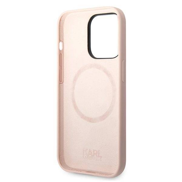 KARL LAGERFELD KLHMP14XSLKHLP IPHONE 14 PRO MAX 6,7" HARDCASE JASNORÓŻOWY/LIGHT PINK SILICONE KARL`S HEAD MAGSAFE