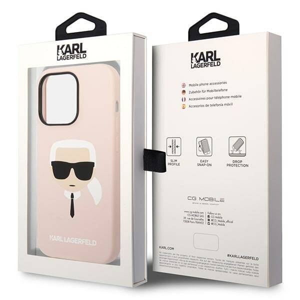 KARL LAGERFELD KLHMP14XSLKHLP IPHONE 14 PRO MAX 6,7" HARDCASE JASNORÓŻOWY/LIGHT PINK SILICONE KARL`S HEAD MAGSAFE