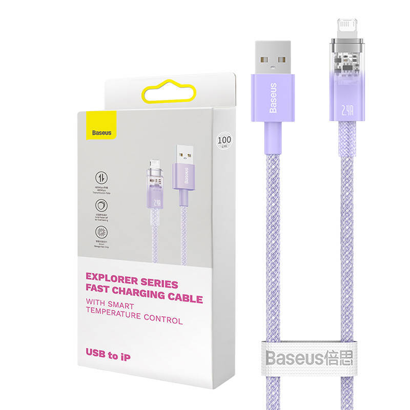 Kabel szybko ładujący Baseus USB-A do Lightning  Explorer Series 2m, 2.4A (fioletowy)