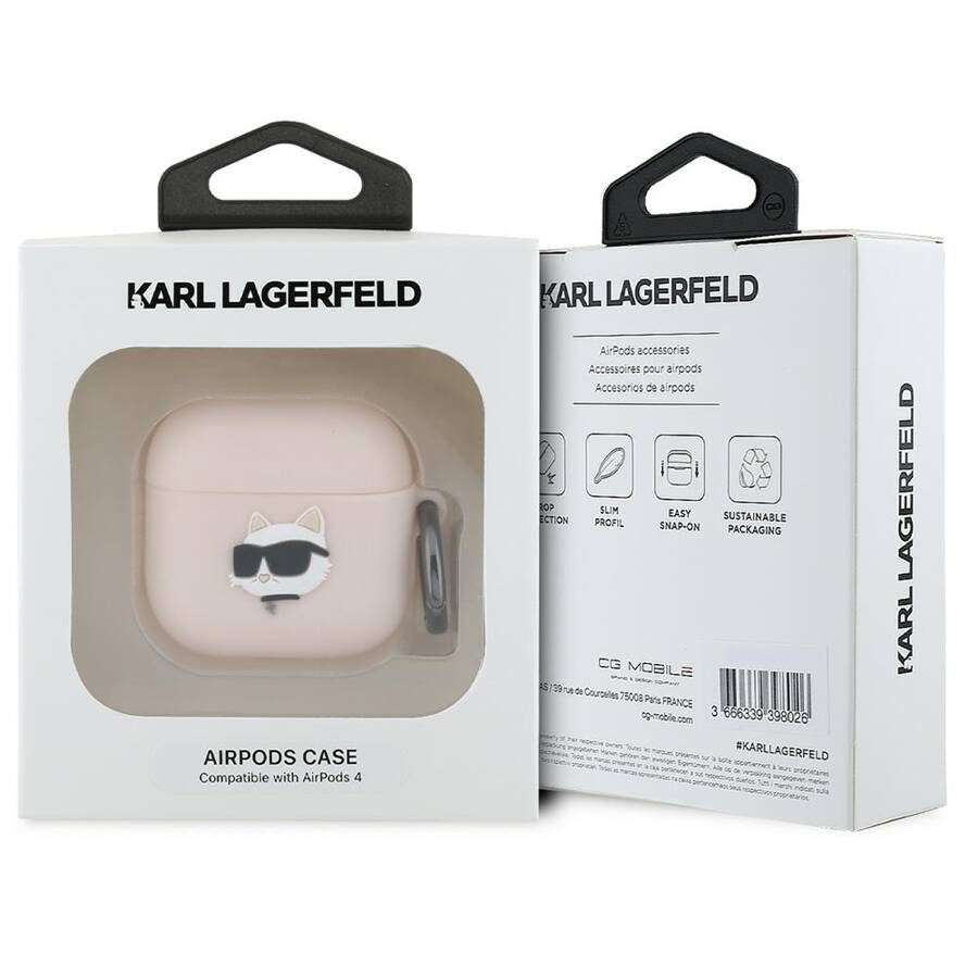 Karl Lagerfeld KLA4RUNCHP AirPods 4       cover różowy/pink Silicone Choupette Head 3D