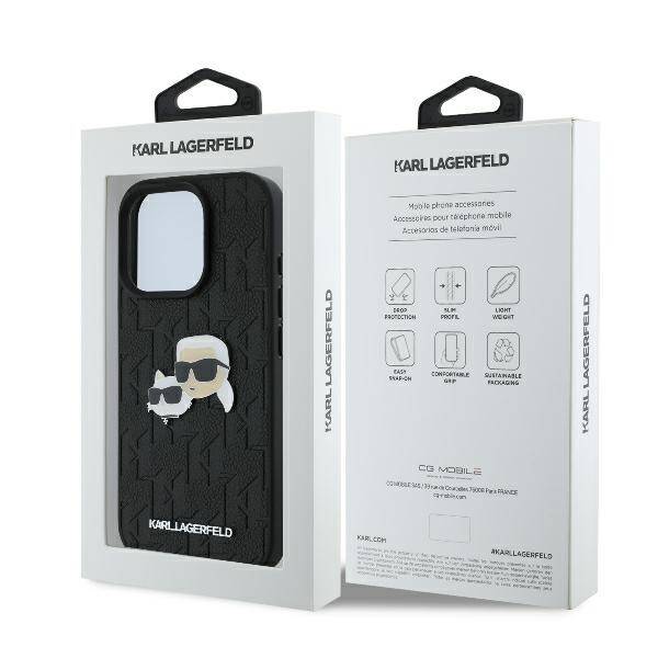 Karl Lagerfeld KLHCP16LPGKLKCPK iPhone 16 Pro 6.3" czarny/black hardcase Monogram Karl&Chaoupette Head Pin