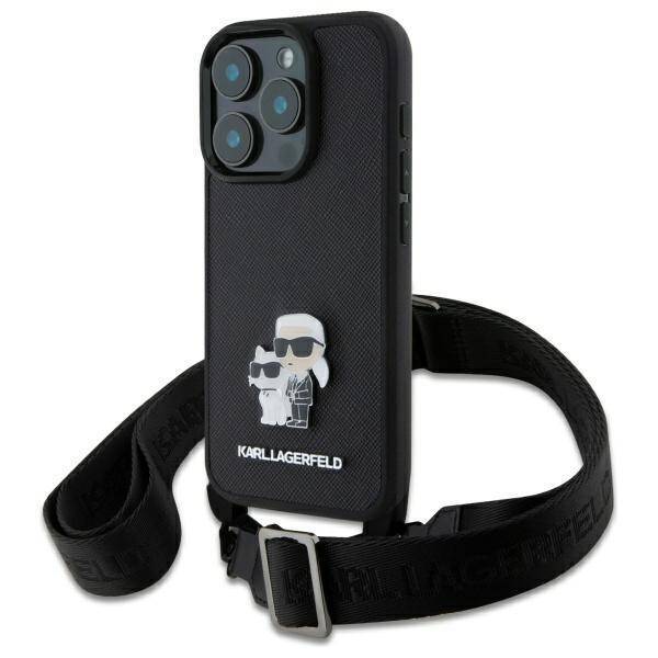 Karl Lagerfeld KLHCP16XSAKCPBK iPhone 16  Pro Max 6.9" czarny/black hardcase Saffiano Karl&Choupette Metal Pin CBDY Strap