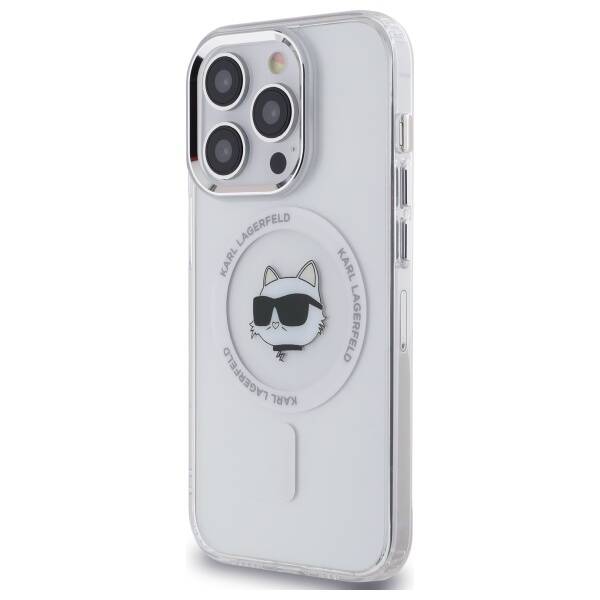 Karl Lagerfeld KLHMP13LHLSCHH iPhone 13   Pro 6.1" biały/white hardcase IML Metal Choupette Head MagSafe