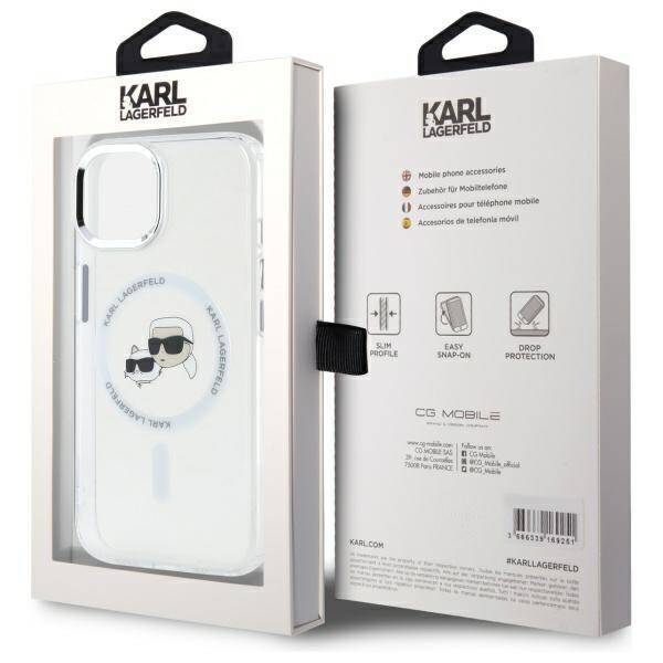 Karl Lagerfeld KLHMP15SHLSKCH iPhone 15   6.1" biały/white hardcase IML Metal Karl&Choupette Head MagSafe