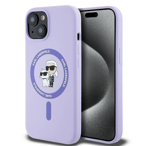 Karl Lagerfeld KLHMP15SSCMKCRHU iPhone 15 6.1" fioletowy/purple hardcase Silicone KC Heads Ring MagSafe