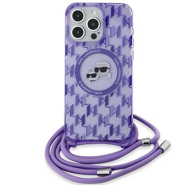 Karl Lagerfeld KLHMP15XHCKCKLCU iPhone 15 Pro Max 6.7" fioletowy/purple hardcase IML Crossbody Monogram Karl & Choupette Head MagSafe