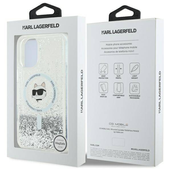 Karl Lagerfeld KLHMP16SLGCHSGH iPhone 16 6.1" hardcase transparent Liquid Glitter Choupette Head Magsafe