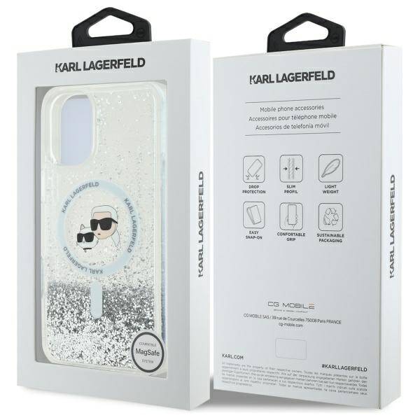 Karl Lagerfeld KLHMP16SLGKCSGH iPhone 16 6.1" hardcase transparent Liquid Glitter Karl&Choupette Head Magsafe