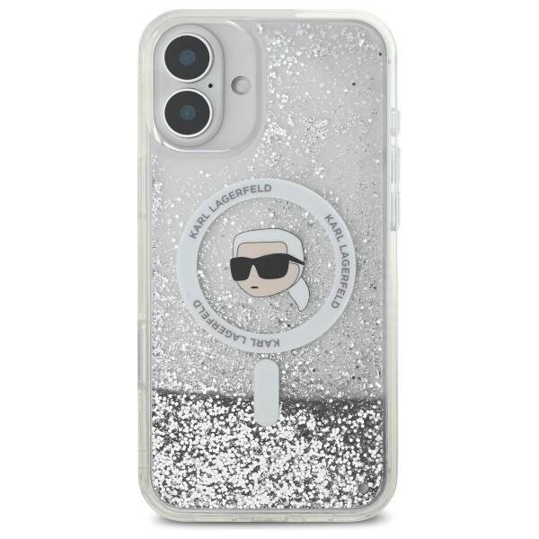 Karl Lagerfeld KLHMP16SLGKISGH iPhone 16  6.1" hardcase transparent Liquid Glitter Karl Head Magsafe