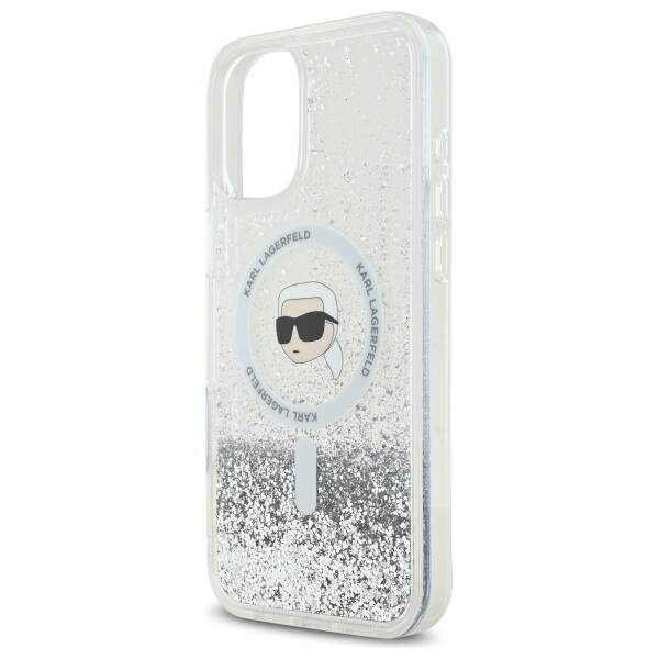 Karl Lagerfeld KLHMP16SLGKISGH iPhone 16  6.1" hardcase transparent Liquid Glitter Karl Head Magsafe