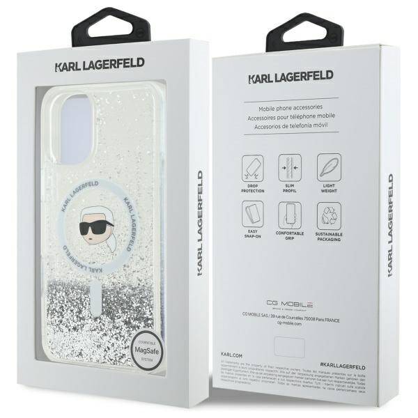 Karl Lagerfeld KLHMP16SLGKISGH iPhone 16  6.1" hardcase transparent Liquid Glitter Karl Head Magsafe