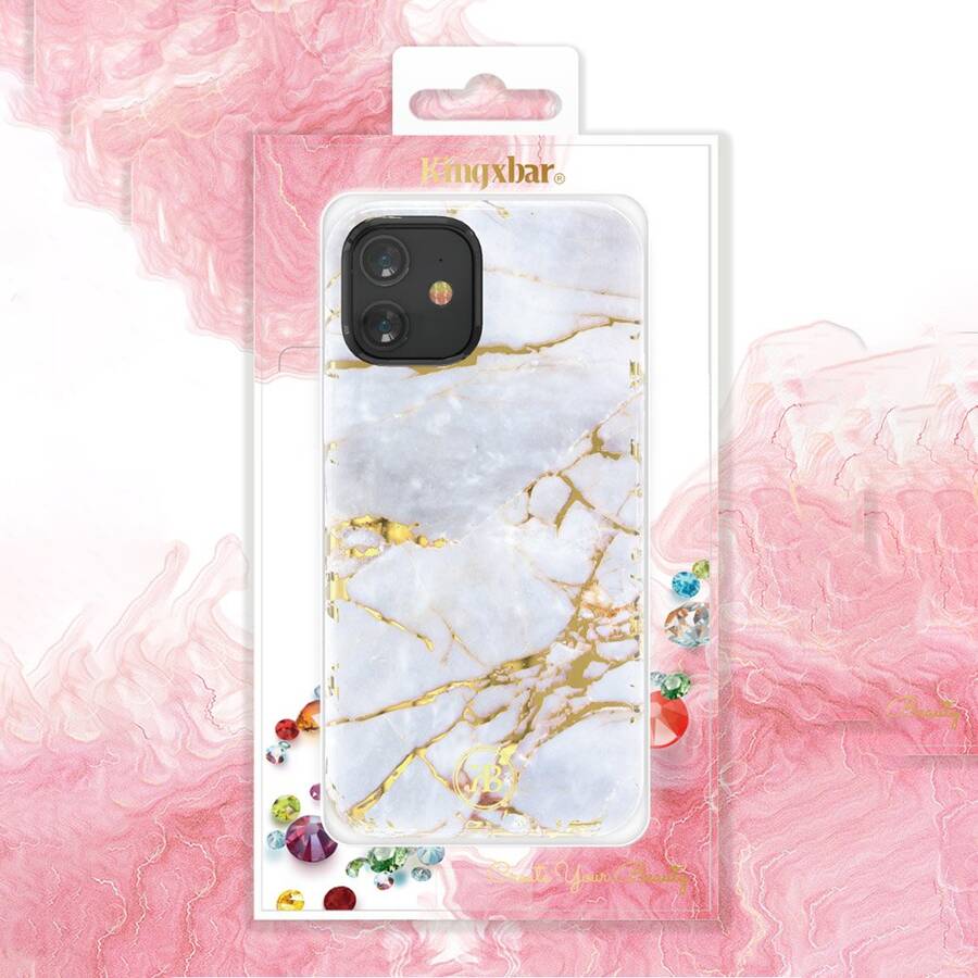 Kingxbar Marble Series eleganckie etui pokrowiec z nadrukiem marmur iPhone 12 mini białobłękitny