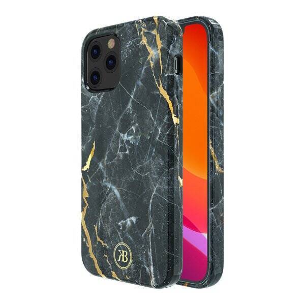 Kingxbar Marble Series eleganckie etui pokrowiec z nadrukiem marmur iPhone 12 mini czarny