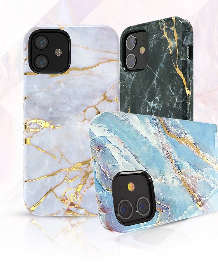 Kingxbar Marble Series eleganckie etui pokrowiec z nadrukiem marmur iPhone 12 mini niebieski