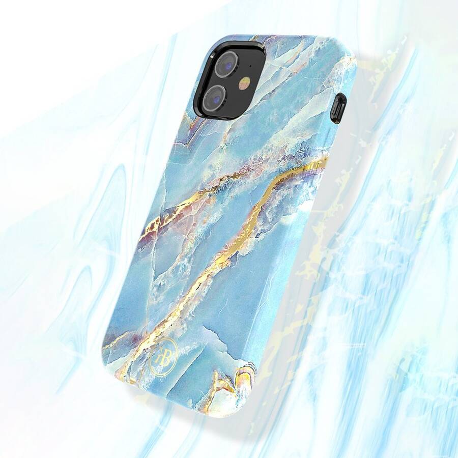 Kingxbar Marble Series eleganckie etui pokrowiec z nadrukiem marmur iPhone 12 mini niebieski