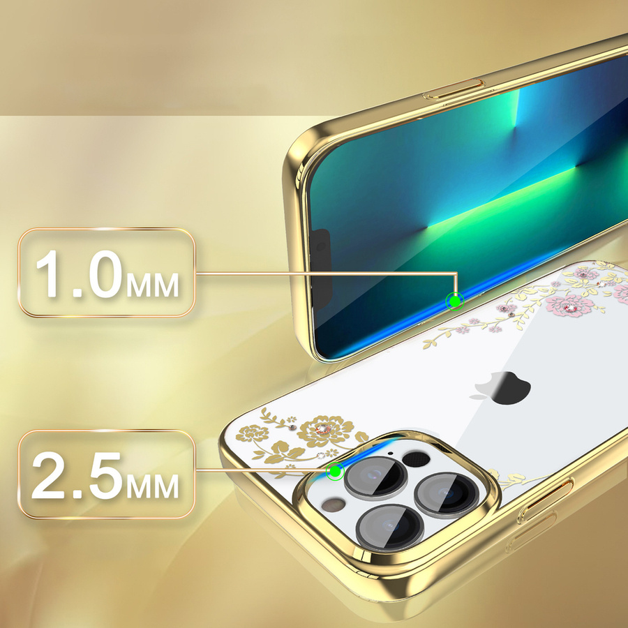 Kingxbar Moon Series luksusowe etui z Kryształami Swarovskiego na iPhone 13 Pro różowo-złoty