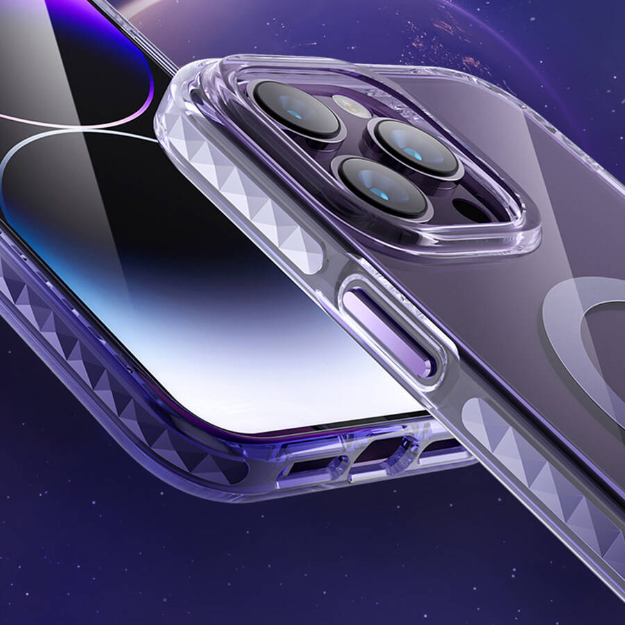 Kingxbar PQY Ice Crystal Series magnetyczne etui iPhone 14 MagSafe różowo-niebieskie