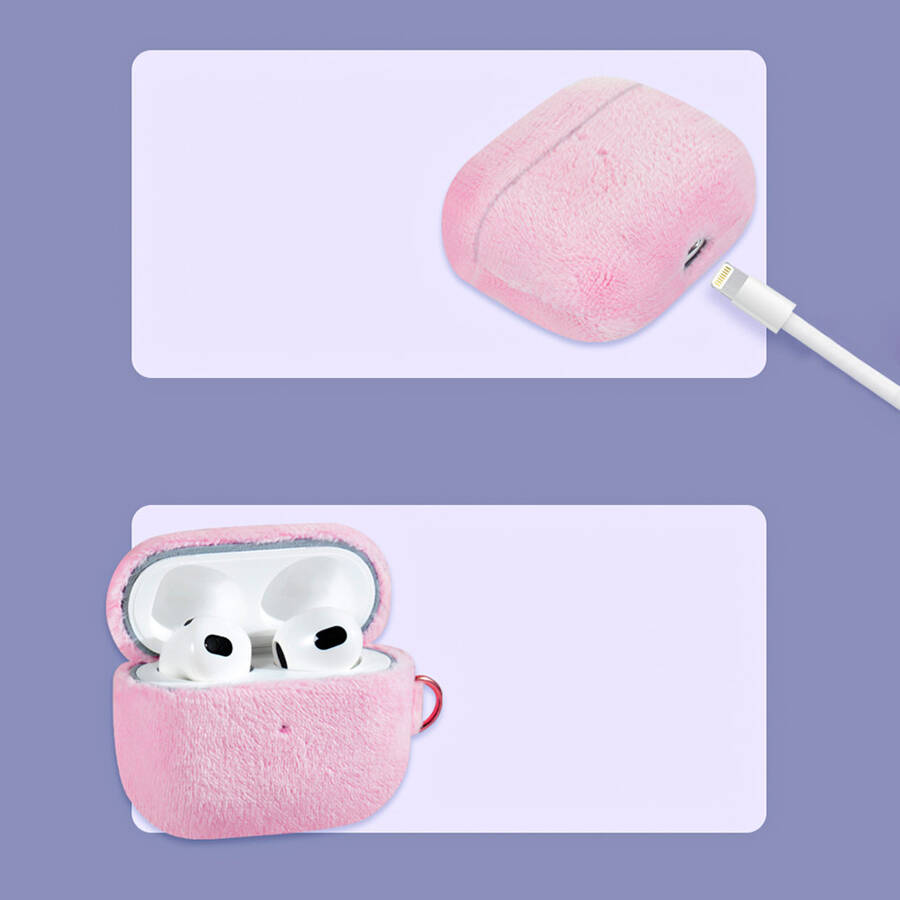 Kingxbar Plush Pods Case etui do AirPods 3 pluszowa obudowa pokrowiec na słuchawki niebieski