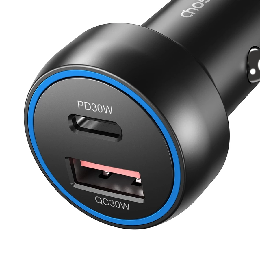 Ładowarka samochodowa Choetech TC0014 USB-C USB-A PD 60W z podświetleniem LED - czarna