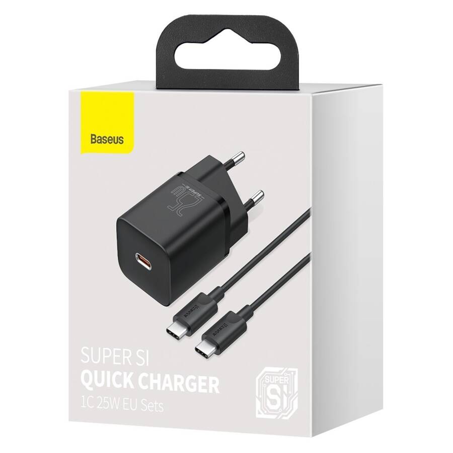 Ładowarka sieciowa Baseus Super Si Quick Charger 1C 25W z przewodem USB-C do USB-C 1m (czarna)