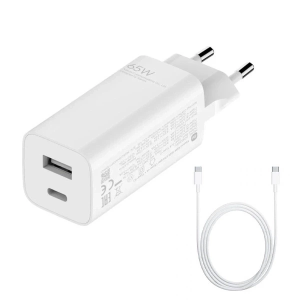 Ładowarka z Szybkim Ładowaniem Xiaomi Mi 65W GaN Charger 2 porty Typ-A + Typ-C + Przewód Typ-C 1m BOX