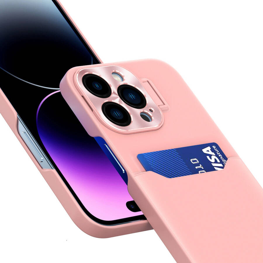 Leather Stand Case etui do iPhone 14 Pro Max pokrowiec portfel na kartę z podstawką różowe